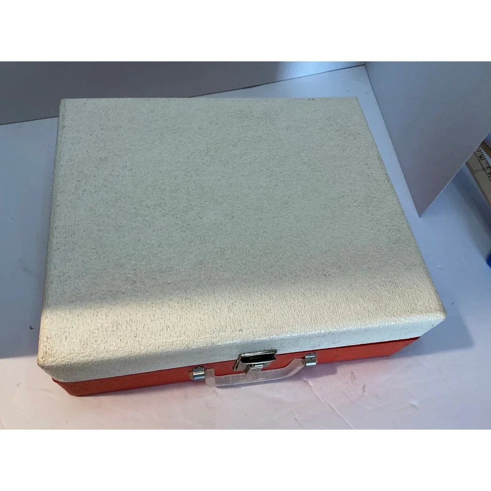 Vintage Imperial 45 RPM Record Case Orange‎ Cream Hardshell Carrying Box Retro